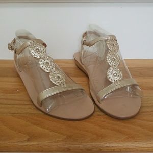 Jack Rogers Eve T-strap Gold Flat Sandal 8M